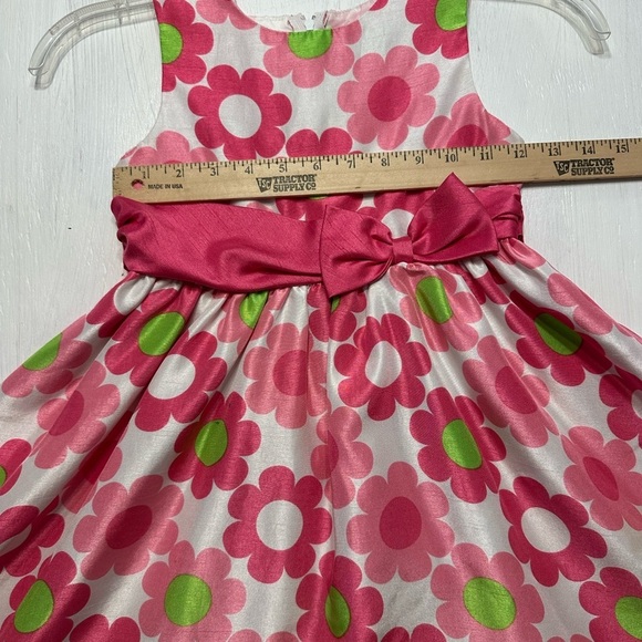 Rare Editions Girls 5 Pink Floral Satin Dress Bow Party Easter Spring Retro - Picture 3 of 9